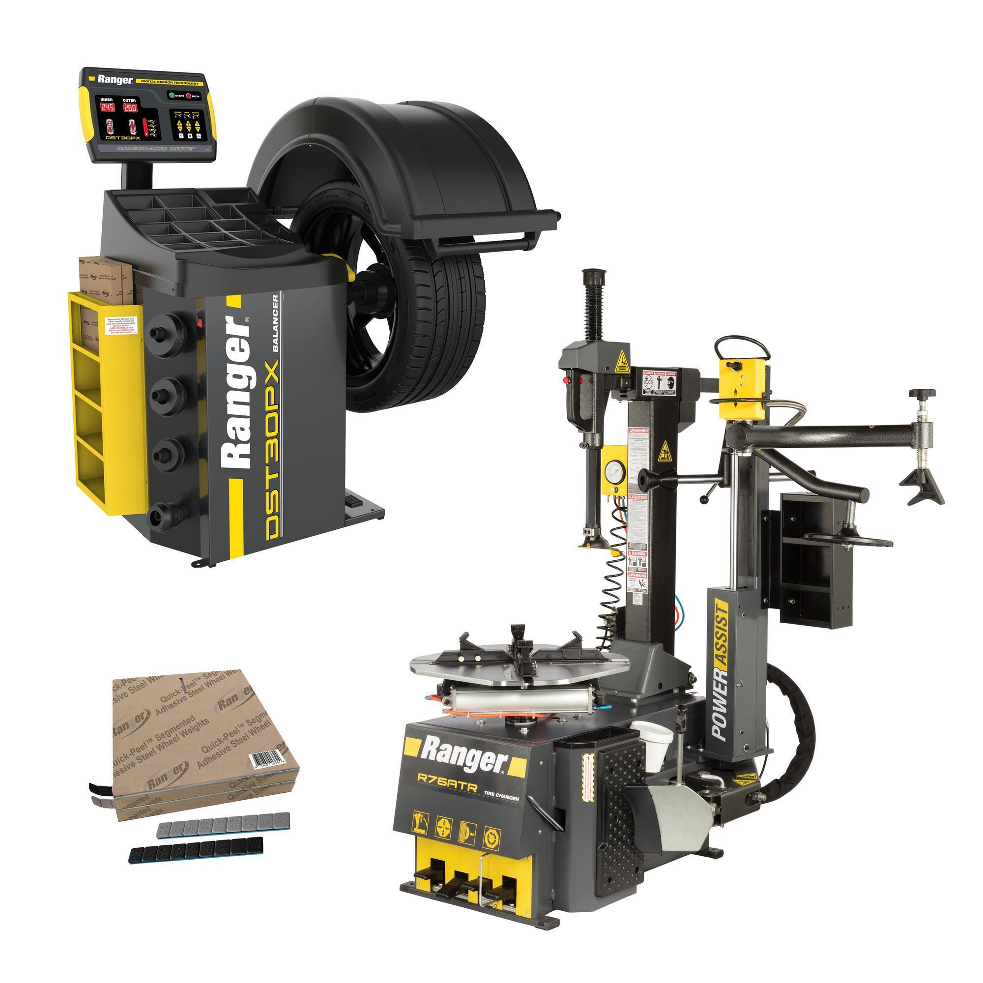 Ranger,  R76ATR-L+DST30PX-110V +Tape Weight Roll Kit 1400pc, Tilt-Back Tire Changer Dual-Tower Assist 30" Capacity & Wheel Balancer / 40 mm Shaft